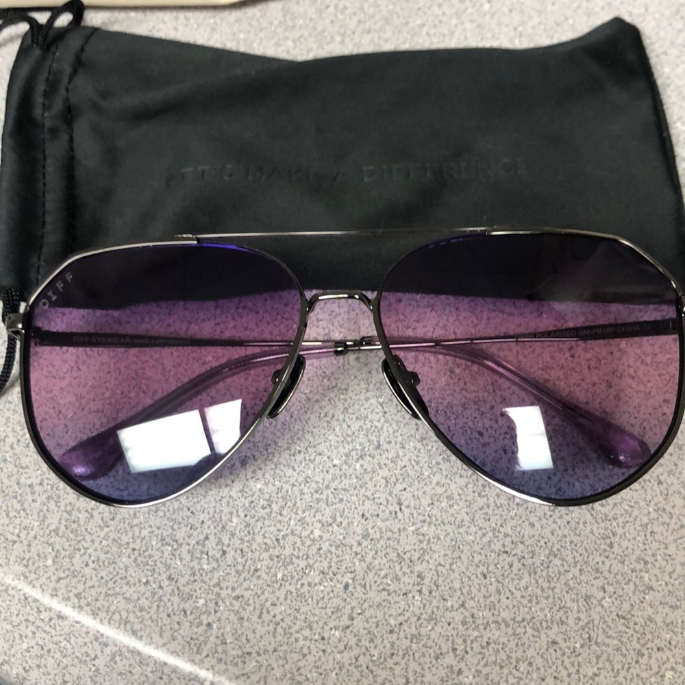 DIFF Gunmetal frame purple lens sunglasses